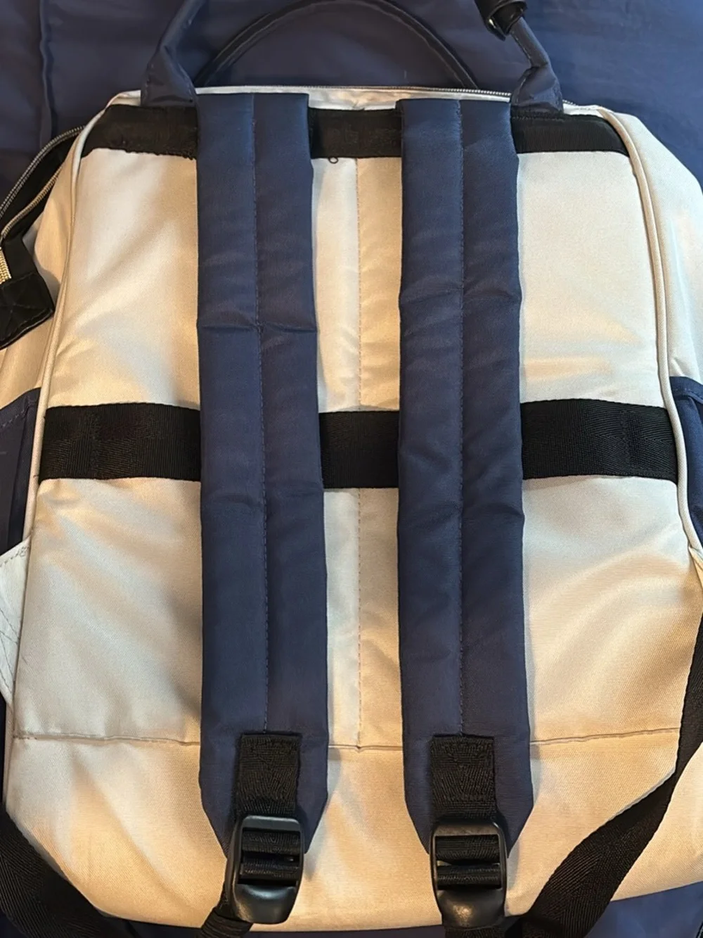Quilted Backpack in Navy and Cream